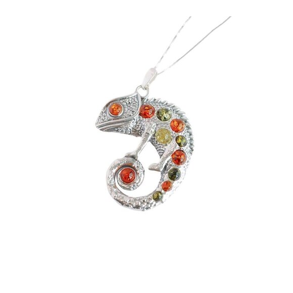 Jurate Amber Jewelry - Baltic Amber Sterling Silver Chameleon Pendant Necklace